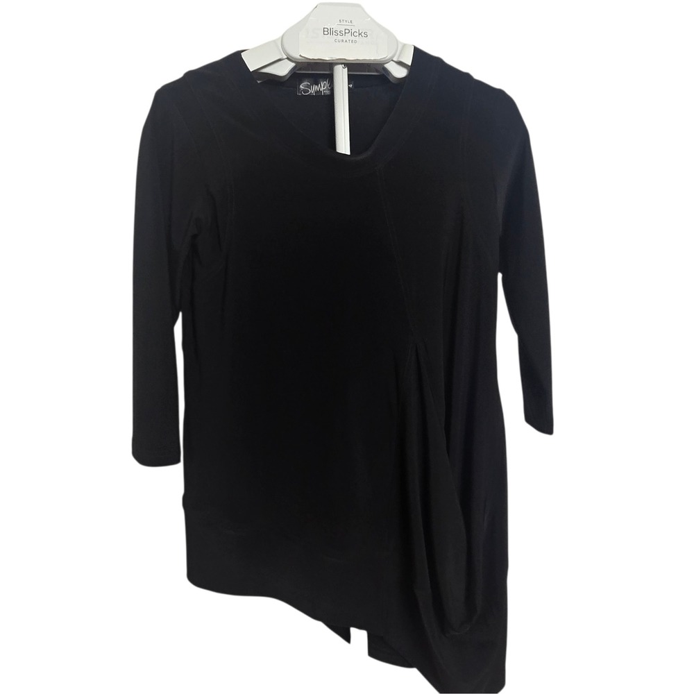 Sympli Black Draped Asymmetric‎ Hem Tunic Sz 4 Lagenlook Artsy Travel Top Canada